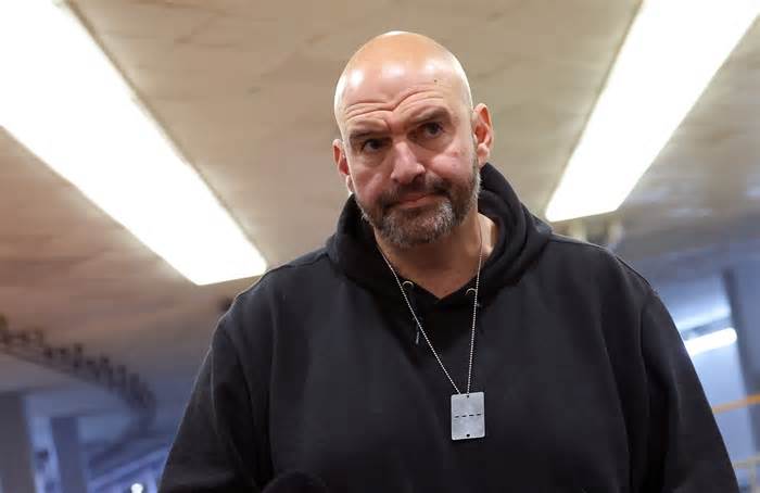 U.S. Sen. John Fetterman (D-PA) speaks to reporters before a Senate luncheon at the U.S. Capitol on December 12, 2023 in Washington, D.C.