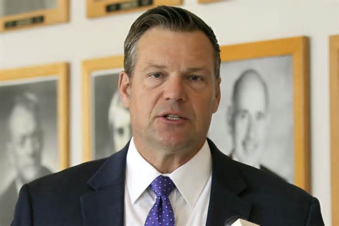 FILE - Kansas Attorney General Kris Kobach answers questions from reporters during a news conference outside his office, May 1, 2023, in Topeka, Kan. In a statement Thursday, Feb. 22, 2024, Johnson County, the most populous county in Kansas, rejected demands from the local sheriff and the state's attorney general to preserve old ballots and records longer than legally allowed, shredding materials sought for an election fraud investigation that has yet to result in any criminal charges. (AP Photo/John Hanna, File)