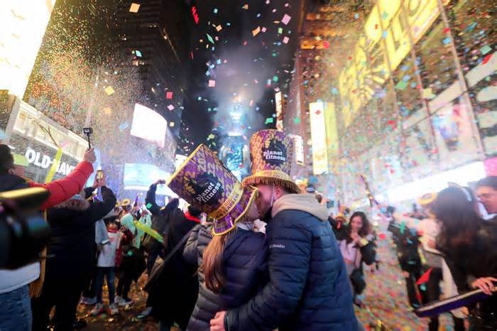 Times Square in New York on New Year's Eve, 2021.