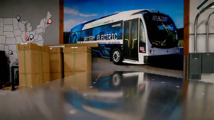 A photo of the Proterra Catylist XR bus is seen at the electric bus company who makes its headquarters in Burlingame, Calif., as seen on Thurs. September 22, 2016.