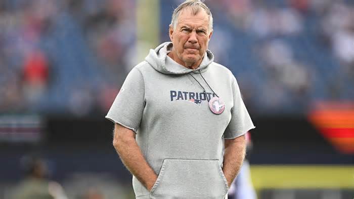 FOXBOROUGH, MA - NOVEMBER 6, 2022: Head coach Bill Belichick of the New England Patriots stands on the field prior to the game against the Indianapolis Colts at Gillette Stadium on November 6, 2022 in Foxborough, Massachusetts. (Photo by Kathryn Riley/Getty Images) https://www.gettyimages.com/license/1440282609?adppopup=true