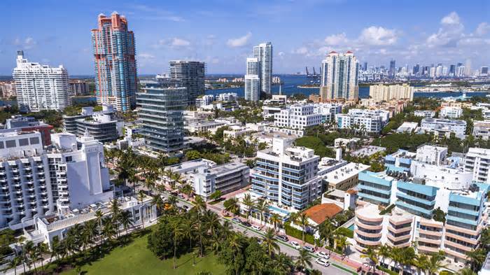 Florida, Miami Beach, aerial of Skyline and condominiums