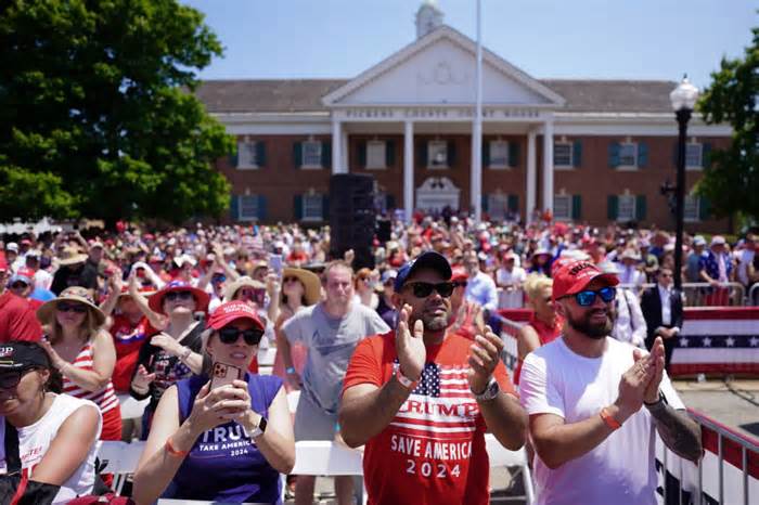 Supporters of former President Donald Trump applaud during a campaign event, July 1, 2023, in Pickens, S.C. South Carolina is one of the top five states that experienced the fastest percentage growth in population from 2022 to 2023, and voted for Donald Trump in both 2016 and 2020.