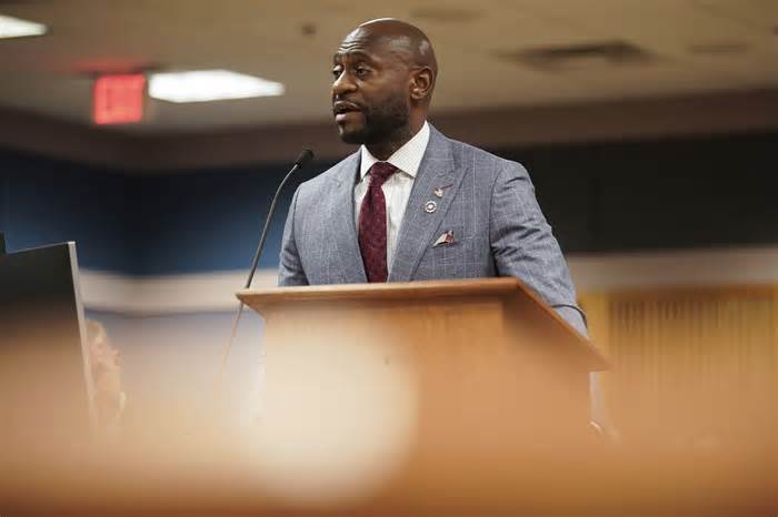 Special prosecutor Nathan Wade speaks at a motions hearing for former president Donald Trump’s election interference case at the Lewis R. Slaton Courthouse on Friday in Atlanta.
