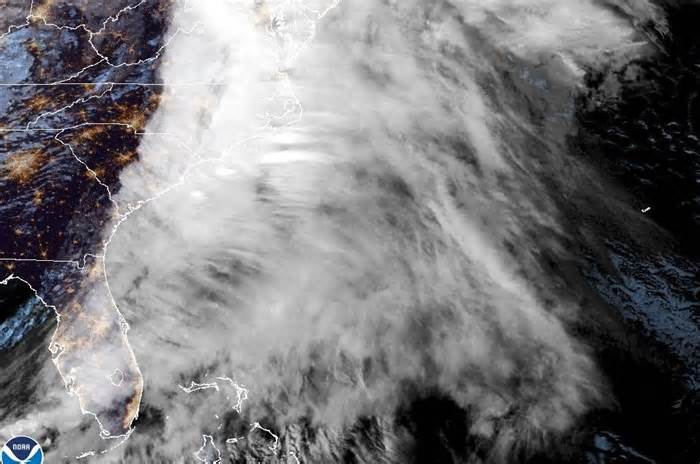 Satellite imagery shows the Southeast Atlantic coast, where severe weather and tornadoes Tuesday killed three people in Alabama, Georgia and North Carolina. Florida Gov. Ron DeSantis issued a state of emergency as forecasters warned of more severe weather to come, with tornado watches in effect from Florida to Virginia.