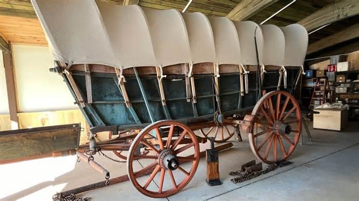 An original 19th century Conestoga wagon at the Conestoga Area Historical Society in Conestoga, Pennsylvania in 2024. - Peter Valdes-Dapena/CNN