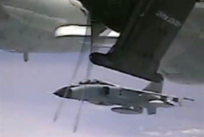 This image from video provided by the Department of Defense, shows an intercept of a U.S. warplane by Chinese aircraft in the Pacific Ocean on May 24, 2022. The Pentagon has released footage of some of the more than 180 intercepts of U.S. warplanes by Chinese aircraft that have occurred in the last two years — more than the total amount over the previous decade and part of a trend U.S. military officials called concerning. (Department of Defense via AP)