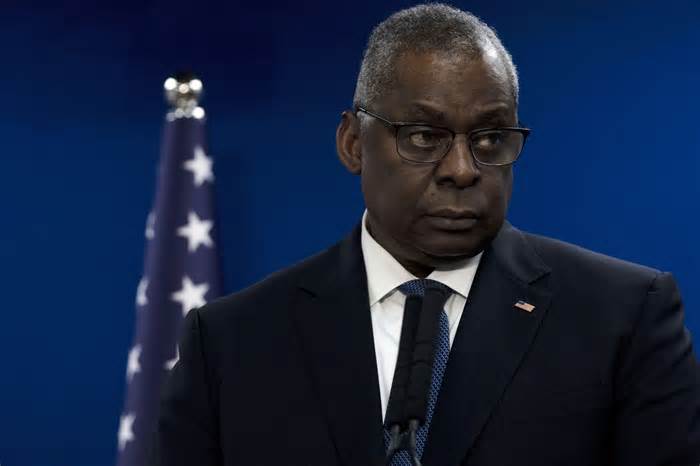 U.S. Secretary of Defense Lloyd Austin makes a joint statement with Israel Minister of Defense Yoav Gallant, after their meeting about Israel's military operation in Gaza, in Tel Aviv, Israel, Monday, Dec. 18, 2023. (AP photo/ Maya Alleruzzo)