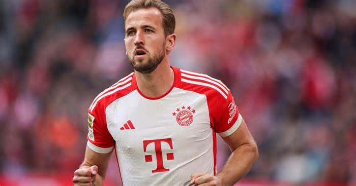 Harry Kane of Bayern Muenchen celebrates as he scores the goal 1:0 during the Bundesliga match between FC Bayern MŸnchen and SV Darmstadt 98 at Allianz Arena on October 28, 2023 in Munich, Germany.