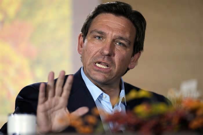 Republican presidential candidate Florida Gov. Ron DeSantis speaks during the Family Leader's Thanksgiving Family Forum, Friday, Nov. 17, 2023, in Des Moines, Iowa. (AP Photo/Charlie Neibergall)