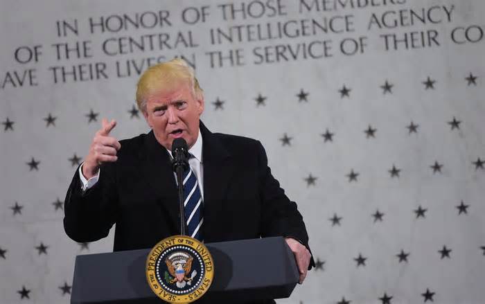US President Donald Trump speaks at CIA Headquarters in January 2017