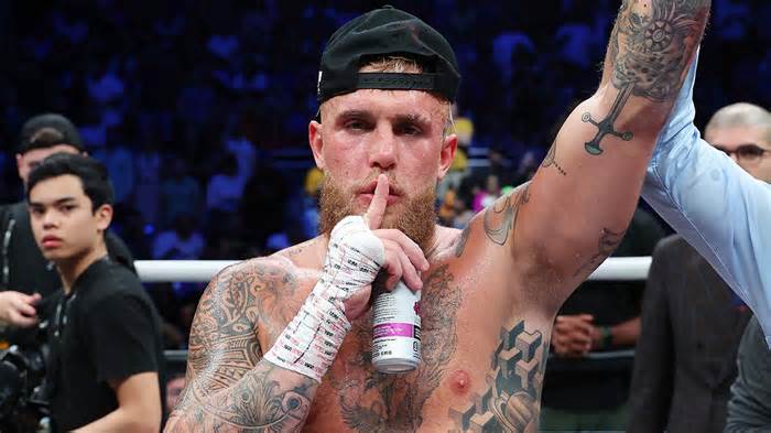 Jake Paul celebrates after scoring a tko in the first round against Ryan Bourland during their cruiserweight fight at Coliseo de Puerto Rico on March 02, 2024 in Hato Rey, Puerto Rico.
