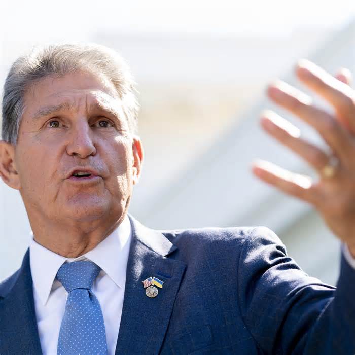 FILE - Sen. Joe Manchin, D-W.Va., speaks to reporters outside the West Wing of the White House in Washington, Aug. 16, 2022, after President Joe Biden signed the Democrats' landmark climate change and health care bill. Manchin made a deal with Democratic leaders as part of his vote pushing the party's highest legislative priority across the finish line last month. Now, he's ready to collect. But many environmental advocacy groups and lawmakers are balking.