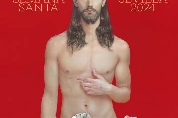 Desata polémica en España cartel de Cristo joven, apuesto y vistiendo un taparrabos