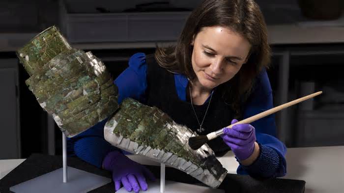 The arm guard will go on permanent display now it has been completed (Duncan McGlynn/National Museums Scotland/PA)
