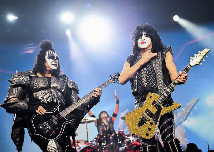 Gene Simmons, left, and Paul Stanley of KISS perform during the final night of the 