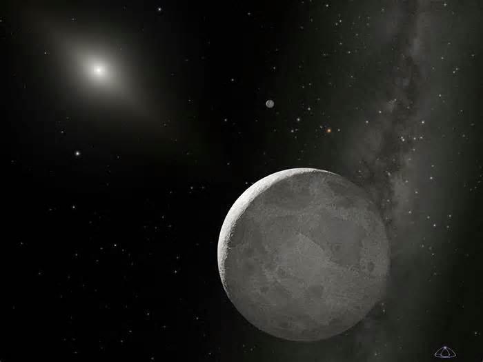 An artist's conception of two Kuiper Belt objects in the distant solar system.