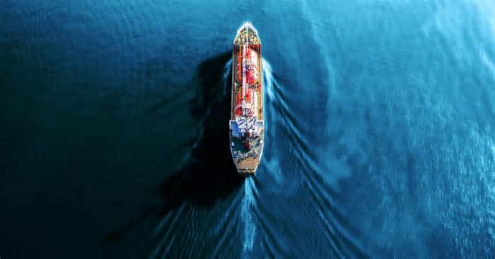 Aerial view of a tanker.