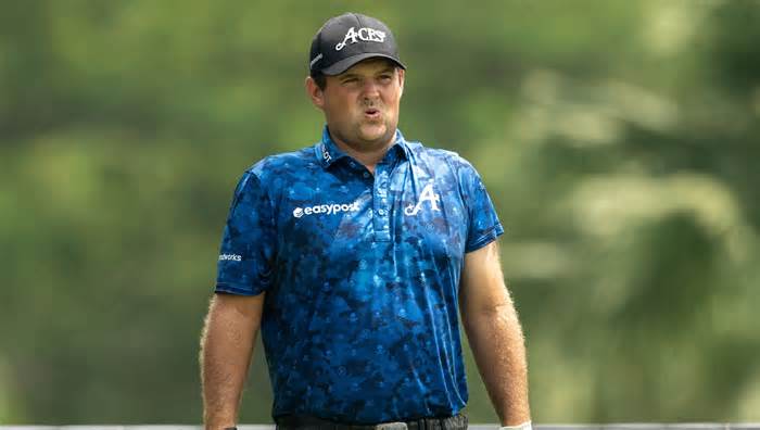 Patrick Reed of the United States prepares to tee off.