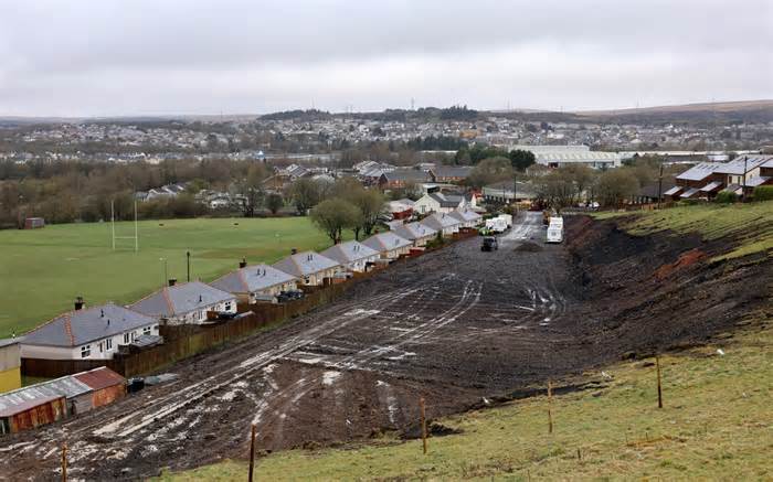 The area where the group has been removing the earth from a sloping field on Porters Road in Nantyglo, south Wales