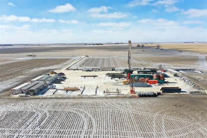The drill pad of the Natural Hydrogen Energy company outside of Geneva, Nebraska