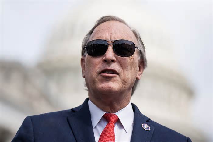UNITED STATES - JULY 25: Rep. Andy Biggs, R-Ariz., conducts a news conference with members of the House Freedom Caucus on the FY2024 appropriations process, outside the the U.S. Capitol on Tuesday, July 25, 2023. (Tom Williams/CQ-Roll Call, Inc via Getty Images) (Photo: Tom Williams via Getty Images)