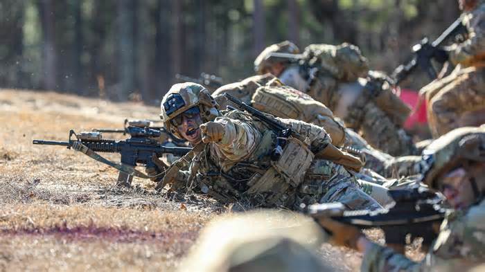 Advisors from 2nd Security Force Assistance Brigade practice the react to contact battle drill during a live-fire exercise on Fort Liberty, North Carolina on Jan. 05, 2023. (U.S. Army photo/Spc. Jonathan D. Vitale)