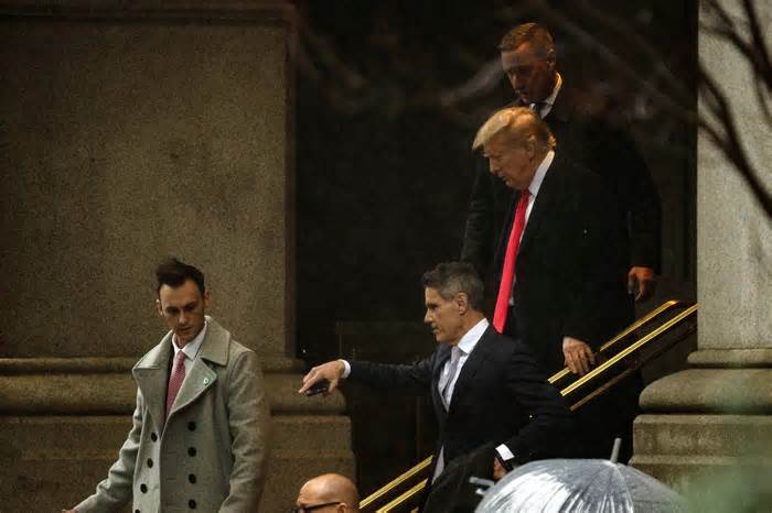 Former U.S. President Donald Trump departs the Waldorf Astoria where he held a press conference following his appearance in court on Jan. 9, 2024, in Washington, D.C. The D.C.