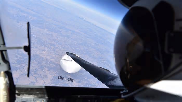FILE - In this image provided by the Department of Defense, Wednesday, Feb. 22, 2023, a U.S. Air Force U-2 pilot looks down at a suspected Chinese surveillance balloon as it hovers over the United States on Feb. 3, 2023. A small and nonthreatening balloon spotted flying high over the mountainous Western United States was intercepted by fighter jets over Utah, Friday, Feb. 23, 2024, according to the North American Aerospace Defense Command. ()