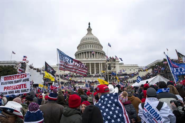 Insurrections loyal to former President Donald Trump rally at the Capitol in Washington on Jan. 6, 2021.