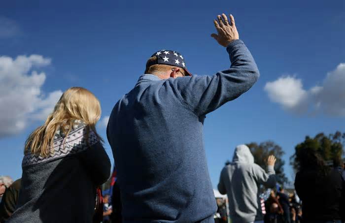 Trump supporters attend a rally for the Take Our Border Back Convoy in San Ysidro, California, on Feb. 3, 2024.