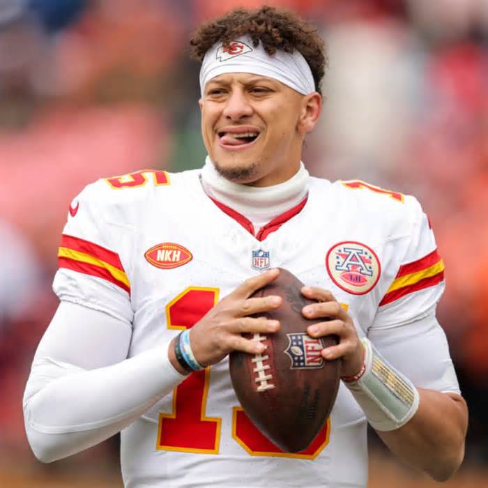 Patrick Mahomes #15 of the Kansas City Chiefs warms up prior to an NFL football game between the Denver Broncos and the Kansas City Chiefs at Empower Field At Mile High on October 29, 2023 in Denver, Colorado.