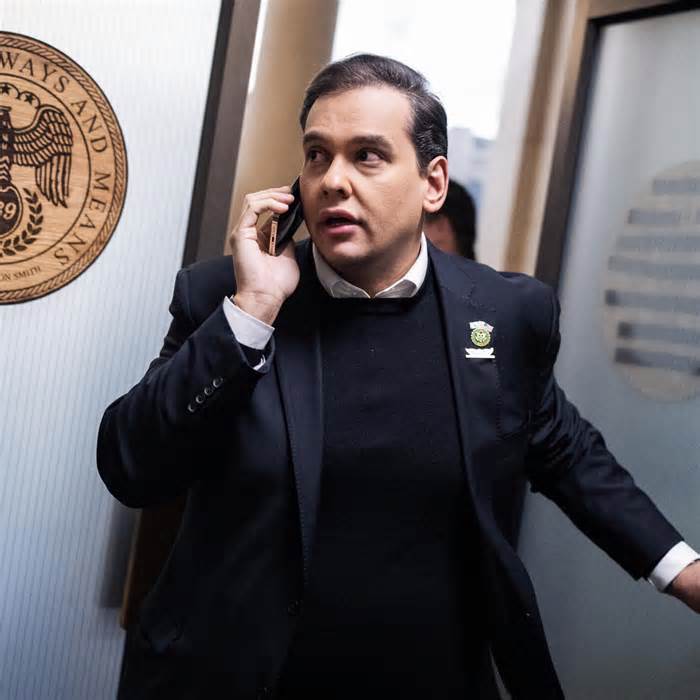 UNITED STATES - OCTOBER 10: Rep. George Santos, R-N.Y., leaves a House Republican Conference candidate forum for speaker meeting in Longworth Building on Tuesday, October 10, 2023.