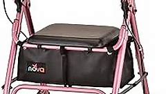 NOVA Medical Products, GetGo Petite Rollator Walker Petite Narrow Size Rolling Walker for Height 4'10" 5'4" Seat Height is 18.5 Inch Ultra Lightweight Only 13 lbs with More Narrow Frame Color, Pink