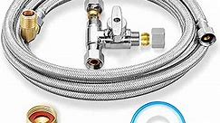 Dishwasher Installation Kit - 10 FT Stainless Steel Braided Dishwasher Hose kit,Food Grade PEX Inner Tube Dishwasher Water Line with 3/8"x3/8"x3/8" Tee Stop Valve,3/8"x3/8"MIP Elbow,3/8"x3/4"FHT Elbow