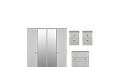 Verve Part Assembled 4 Piece Package - 4 Door Mirrored Wardrobe, 5 Drawer Chest and 2 Bedside Chests - FSC® Certified