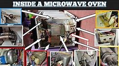 All the parts of a microwave oven, How it works and how to fix it. Capacitor, transformer, interlock