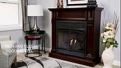 Duluth Forge Dual Fuel Ventless Gas Fireplace System with Mantle, Thermostat Control, 6 Fire Logs, Use with Natural Gas or Liquid Propane, 32000 BTU, Heats up to 1500 Sq. Ft., Auburn Cherry Finish