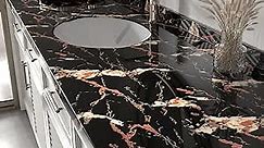 Wallercity Black/Red Marble Contact Paper for Countertops Glossy Peel and Stick Wallpaper for Cabinets Marble Black Contact Paper for Desk Vinyl Self Adhesive Removable Wall Paper for Wall 15.7x118 In