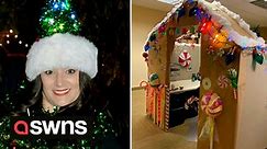 Christmas fanatic turned her office cubicle into an incredible life-size gingerbread house