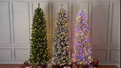 Pre-lit Pencil Christmas Tree 6.5 Foot Spruce, 300 Warm White & Multi-Color Lights, Hinged Slim Holiday Xmas Tree Outdoor Festive Holiday Decor, White