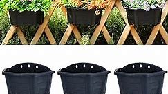 Hanging Flower Pots, 3 Pack 9.84” Wall Hanging Planters for Railing Fence Balcony, Plastic Plants Pots for Window Box Garden Outdoor Flowers Indoor Decor (Black)