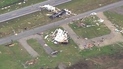 Aerials of storm damage in Milton, Kentucky
