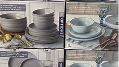 Grey or blue? These dinnewsre sets are super cute and are microwave and dishwasher safe. #costco #costcoguide #homedecor