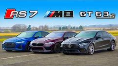 New RS7 Performance v BMW M8 v AMG GT63: DRAG RACE