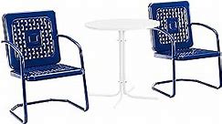 Crosley Furniture KO10009NV Bates 3-Piece Retro Metal Outdoor Bistro Set with Table and 2 Chairs, Navy Gloss
