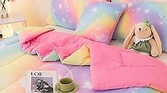 ASKOTU 4Pcs Twin Bedding Set for Girls, RainbowTwin Girls Comforter Set, Ultra Soft Kids Girls Pink Bedding Sets Twin Size