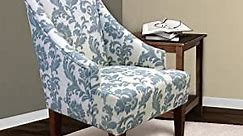 Armen Living iKat Accent Chair in Ikat Slate Fabric and Brown Wood Finish