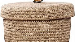 KLHDAYUP Round cotton rope basket with lid 9x5.1 inches, small round woven basket with lid, container for storing clothes, pots, snacks, toys, or documents (9 x 5.1 inches, brown)