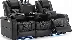 Home Theater Seating Seats, Movie Chairs Recliner with 7 Colors Ambient Lighting, Lumbar Pillow, Touch Reading Lights, Tray Table, Power Recline, Center Drop Down Console, Black